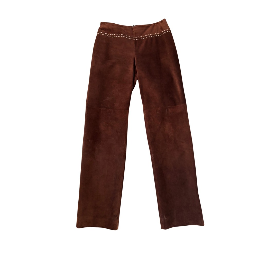 Danier Vintage Brown Suede Leather Pants Whipstitch Straight Leg Womens 8